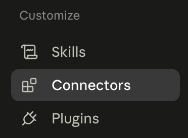 Claude Customize menu with Connectors selected