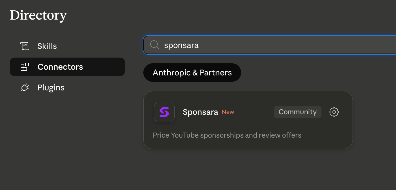Sponsara Connector Directory result after it has been added